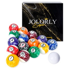 JOLORLY Billiard Balls AAA-Grade, Complete Set of 16 Pool Balls, 2-1/4" Regulation Size and Weight Professional Tournament Pool Table Balls (White Marble Swirl)
