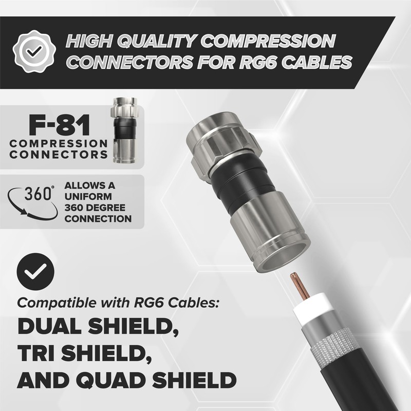 THE CIMPLE CO Coaxial Cable Connector, 10 PCS, RG6 Compression