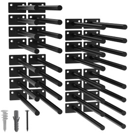 LEOPO 32-Pack 10 inch Floating Shelf Brackets, Hidden Shelf Bracket for Wood, Concealed Blind Shelving Support,Invisible Black Coated Brackets for DIY Decorative,Fit for Kitchen, Bathroom,Study Room