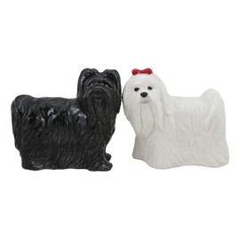 Ebros Gift Ceramic Adorable Black And White Maltese Puppy Dogs Salt And Pepper Shakers Figurine Set Pet Pal Pups Puppy Male Female Dog Decor Kitchen Dining Table Accessory