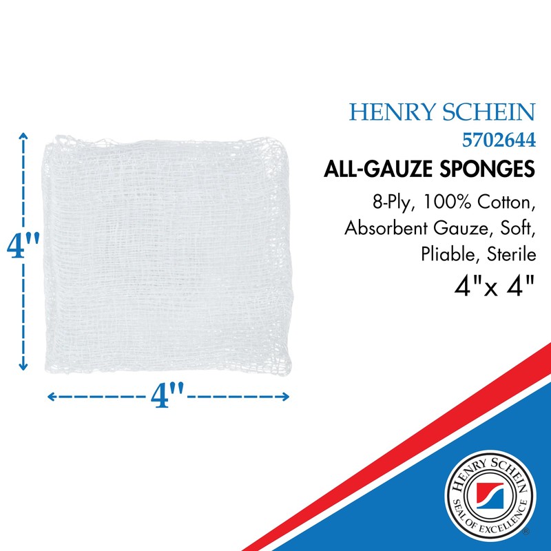 Henry Schein Premium 100% Cotton All-Gauze Sponge 4x4 8 Ply