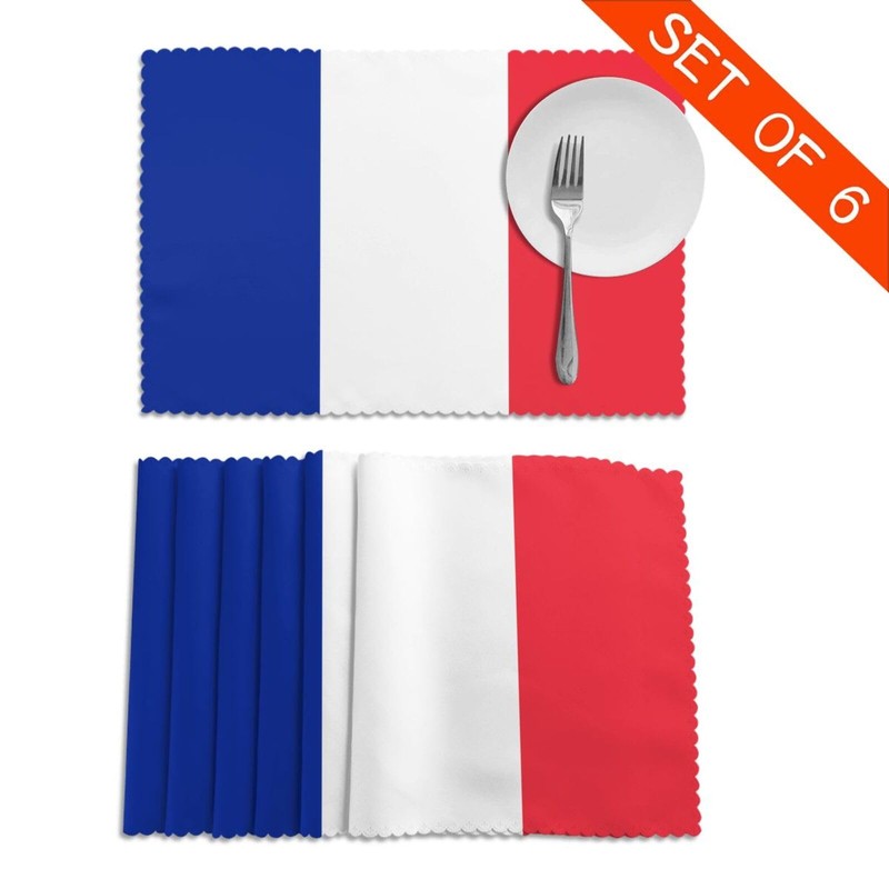 French Flag Printing Placemats for Dining Table Set of 6