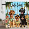 Funny Dog Beach Shower Curtain Summer Ocean Coastal Puppy Tropical