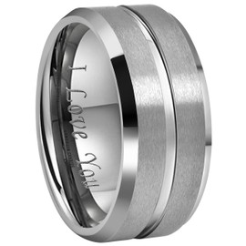 CROWNAL 10mm 8mm 6mm Tungsten Wedding Band Ring Engraved I Love You Men Women Polished Groove Matte Finish Beveled Edges (10mm,14.5)