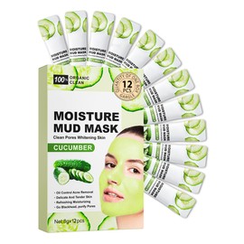 Gesichtsmasken-12Pcs Gurken Schlamm saubere Maske, Tragbare Reisegröße Moisturizing Clay Clean Mud Facial Mask,Reinigung Pore reduzieren Mitesser, Valentinstag Spa Pflegeprodukt Set für Frauen Männer