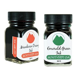 Monteverde 60ml Core Fountain Pen Ink Bottle (30ml Mandarin Orange Ink Bottle G309MO, 30ml Emerald Green Ink Bottle G309EG)