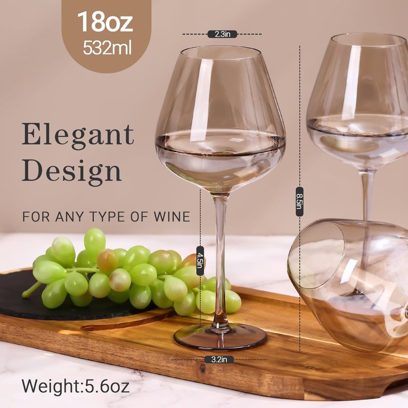 Physkoa Mocha Mousse Color Wine Glasses Set 6-18oz Long Stem