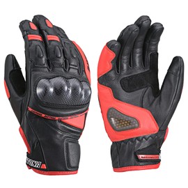 Daytona HBG-036 Motorcycle Gloves, Goatskin, Carbon Protector, Compatible with Touch Panels, All Seasons, Genuine Leather, All Sports Short, XL Size, Black/Red 15829