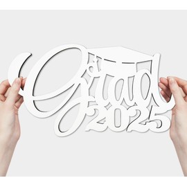 2025 Graduation Decorations White Grad 2025 Wooden Sign Graduation Photo Booth Props Class of 2025 Decorations Graduation Picture Props for Graduation Announcements