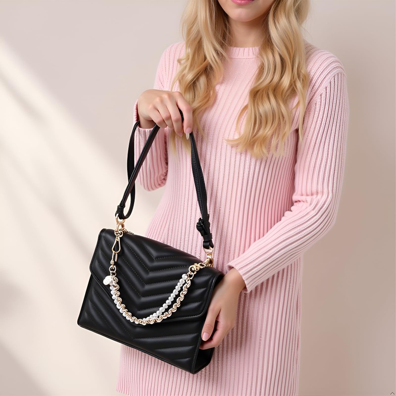 3 Pieces Bag Extension Chain Pearl Wallet Double Chain,Pearl Wallet