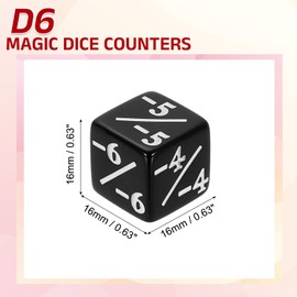 sourcing map 12Pcs Magic Dice Counters, Acrylic D6 Life Token Dice Set with Pouch for Standard Cards Gaming Accessories, Black