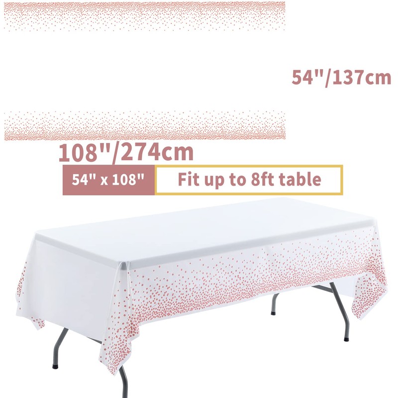 Duocute 2 Pack Rose Gold and White Party Tablecloth for