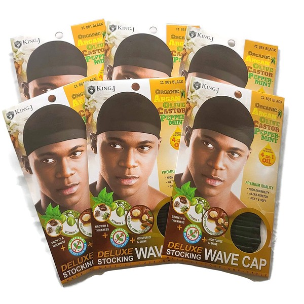 Healthy Treated Wave Deluxe Stocking Wave Cap Black (6 Packs)
