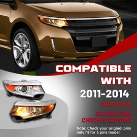 HECASA Pair Projector Headlights w/Bulbs Compatible with 2011-2014 Ford Edge Replacement for FO2502291 FO2503291 Headlamp Front Lamp Clear Lens Chrome Housing - Driver Passenger Side