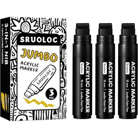 3 Jumbo Permanent Markers Black, 15mm Thick Wide Tip, Large Acrylic Paint Markers for Rock Painting, Poster, Stone, Ceramic, Glass, Wood, Canvas