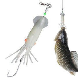 Glowing in The Dark Fishing Lures | Squid Realistic LED Lures - Flasher Bait Reusable Fishing Gear, Glowing Easy Catching for Saltwater Freshwater Outdoor Dad Men