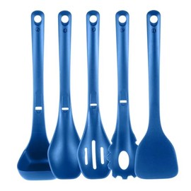 NutriChef Kitchen Cooking Utensils Set - Includes Solid Spatula, Pasta Fork, Solid Spoon, Slotted Spoon & Tool Seat, Works with Model: NCCWSTKBUL (Blue)
