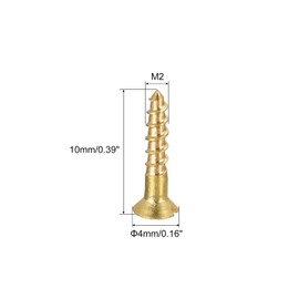 sourcing map Wood Screws M2 x 10mm Slotted Flat Head Brass Self-Tapping Screw 100 Pcs