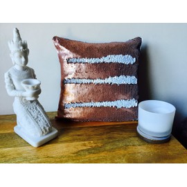 MERMAID SEQUIN CUSHION Cover Pillow Case Reversable Flip Sequins Sofa 35x35cm (Copper & White, Without Pillow Insert)