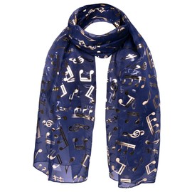 Basic Sense Music Note Foiled Light Weight Scarf, Navy