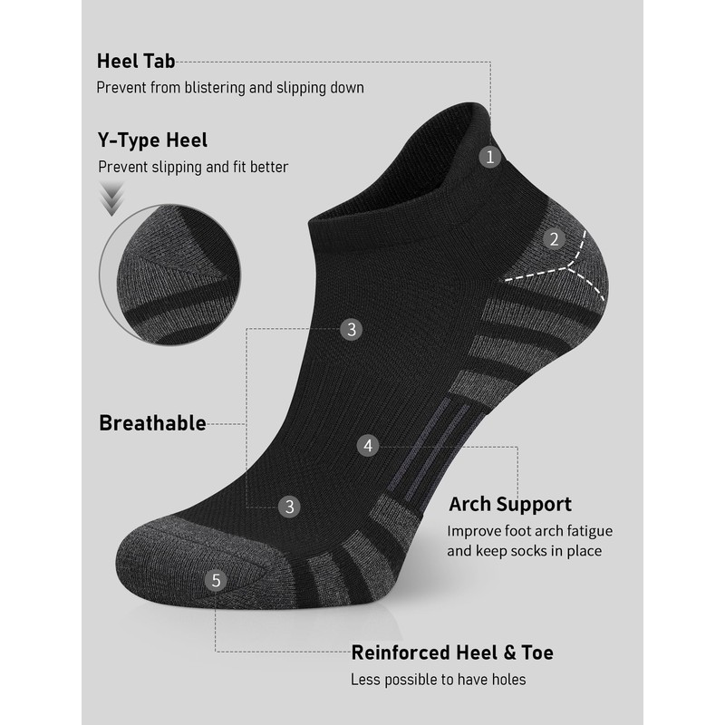 Airacker Airacker Ankle Athletic Running Socks Cushioned Breathable Low Cut