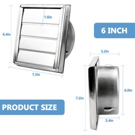 Cenipar Dryer Vent Cover,304 Stainless Steel Outside Vent Cover with Moving Lamellae(6-inch) Dryer Vent Cover Outside Metal Dryer Vent Cover