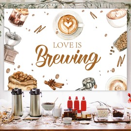 Jollyboom Coffee Bridal Shower Backdrop, Love is Brewing Backdrop Banner Photography Background Brown for Girl Coffee Theme Bridal Shower Wedding Engagement Bachelorette Party