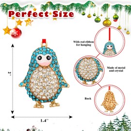 FLYAB Blue Penguin Christmas Ornaments - Mini Metal Christmas Tree Ornaments - 2024 Glitter Keepsake Ornaments for Christmas Tree Decorations Gifts for Girls Mom