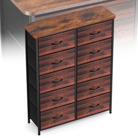 Sonharlar Curved Profile Dresser for Bedroom, Chest of Drawers, 10 Storage Drawers Organizer Unit, Brown Dresser with Fabric Bins for Closet, Living Room, Kid Room （Rustic Brown