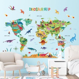 DECOWALL SG2-2312 Large Dinosaur World Map Wall Sticker Dino Trex Wall Sticker for Boys Room Children's Room Bedroom Wall Decoration Baby Room Living Room