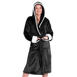 CityComfort Ladies Dressing Gowns Soft Fleece Hooded Women's Robes (L, Charcoal)