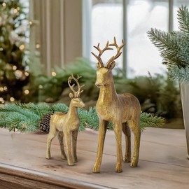 DN DECONATION Reindeer Christmas Decorations – 2 PCS Gold Xmas Deer Decor Figurines – Tabletop Vintage Resin Christmas Decor Indoor, Reindeer Sculptures for Home Winter Room