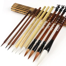 Chinese Brush Set of 10 4 Sizes Chinese Calligraphy Brush Watercolour Brush for Calligraphy Hand Lettering Kanji Japanese (with Brush Bag)