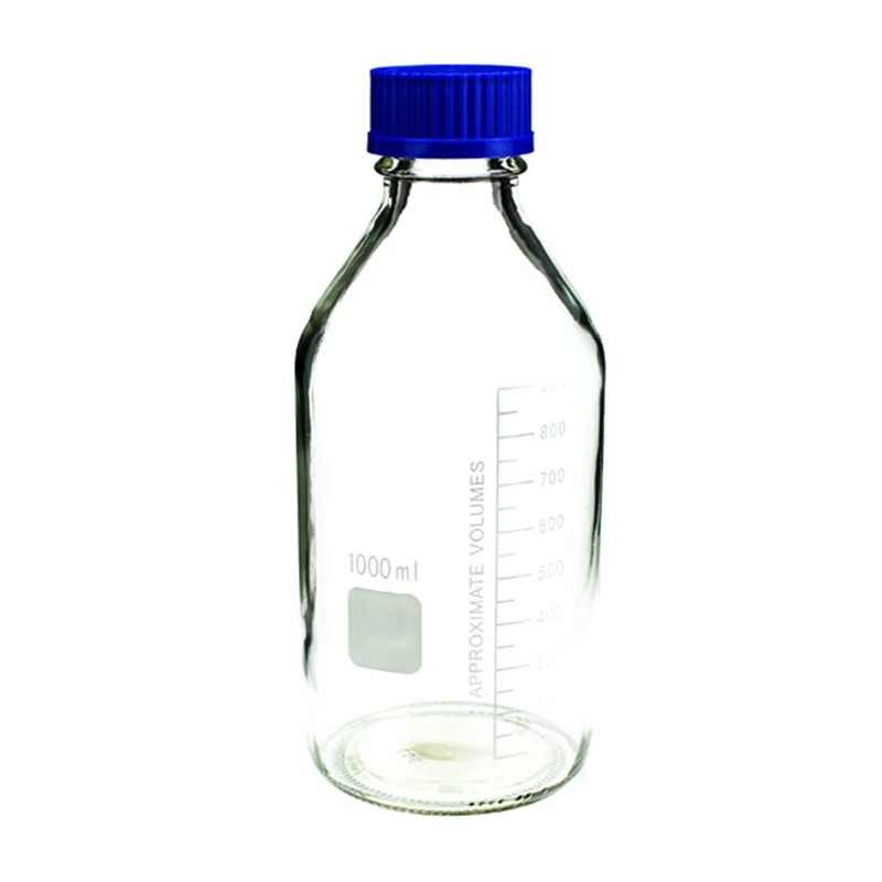 Deschem 1000ml,Lab Glass Reagent Bottle,Screw Cap,1L Blue Lid Flask,Transparent,Graduation 800ml