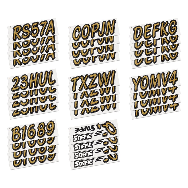 STIFFIE Whipline Solid Metallic Gold/Black 3" Alpha-Numeric Registration Identification Numbers