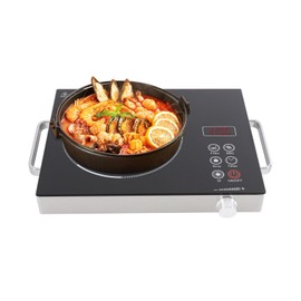 DYNAMI 1300W Electric Cooktop with LED Display and Timer,Electric Ceramic Stove Top,Countertop Electric Stove w/Steplessly Adjustable Power,Overheat Protection,Waterproof and Oil-resistant,with Plug
