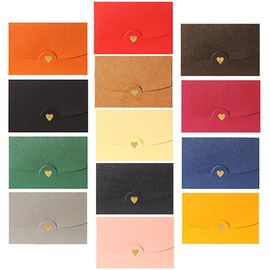 moin moin 2406me335 Mini Letter Message Greeting Cards, Set of 13 Types, Simple Hearts, Thank You, Birthday, Greeting, Colorful, Vivid Hearts, Gold, Foil Stamping, Envelopes, Glitter, Orange, Green,