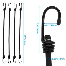 Hordion 4 Pack 16 Inch Bungee Cord with Hooks, Heavy Duty Elastic Bungee Straps Strong Elastic Rope for Outdoor Tent Camping Cargo RV Bike Luggage Rack, Black