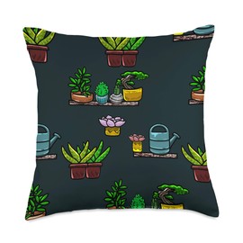 BoredKoalas Gardening Throw Pillow Gifts Cactus Succulent Lotus Bonsai Plant Gardener Gift Throw Pillow, 18x18, Multicolor