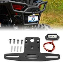 WeiSen UTV Universal License Plate Bracket with LED Light Aluminum License Holder Frame Compatible with Polaris RZR Ranger General Maverick X3, black
