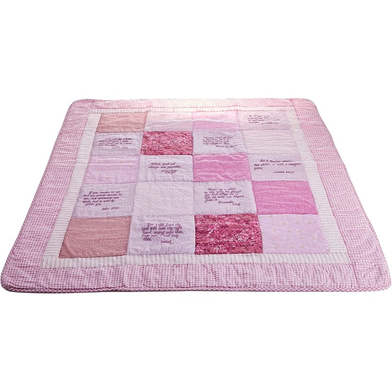® Embroidered Scripture Baby Quilt, Pink