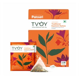 Natural Kashmir Kahwa Green Tea 20 Pyramid Tea Bags - Organic Blend with Ginger, Cardamom, Turmeric, and Saffron, Naturally and Ideally Balanced for Wellness and Bold Flavor - Pack of 2