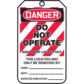 Accuform Lockout Tags, Pack of 5, Danger Do Not Operate Equipment Locked Out, US Made OSHA Compliant Tags, Temperature & Water Resistant RP-Plastic, 5.75" x 3.25", MLT405PTM