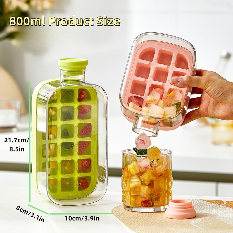 Ice Cube Bottle with Straw,2 in 1 Water Bottle Ice