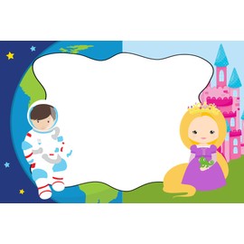 30 Blank Cards Invitations Thank You Cards Astronaut Space Princess Kids Birthday Party + 30 White Envelopes