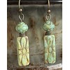 Bronze and Etched Green Czech Bead Dangle Earrings. Jewelry Earrings