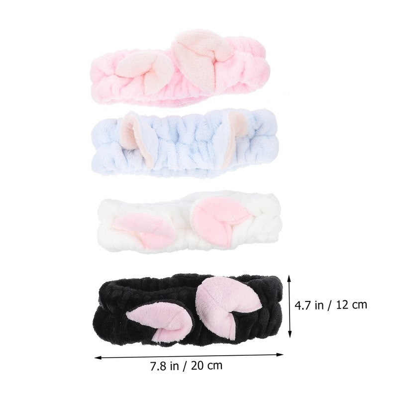 Healeved 4pcs Cat Ears Makeup Head Wraps Comfortable Elastic Headbands