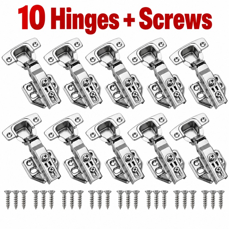 10PCS Stainless Steel Soft Close Cabinet Door Hinges with Screws