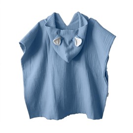 MIMUSELINA Baby Bath Poncho Bath Towel Cotton and Absorbent Bath Poncho Children Quick Drying for Babies and Children - Bathrobe Baby for Beach and Pool (Blue)