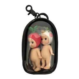 Yushen Clear Figure Display Bag with Keychain for Sonny Mystery Box Mini Figures Doll Carrying Display Case Keychain Pouch for Collectibles (Black, Cabin)